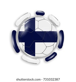 Soccer ball with the national flag of Finland. Modern emblem of soccer team. Realistic vector illustration.