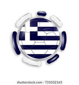 Soccer ball with the national flag of Greece. Modern emblem of soccer team. Realistic vector illustration.