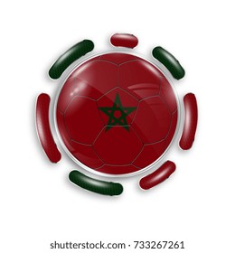 Soccer ball with the national flag of Morocco. Modern emblem of soccer team. Realistic vector illustration.