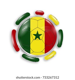 Soccer ball with the national flag of Senegal. Modern emblem of soccer team. Realistic vector illustration.