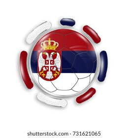 Soccer ball with the national flag of Serbia. Modern emblem of soccer team. Realistic vector illustration.