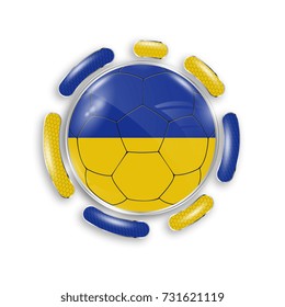 Soccer ball with the national flag of Ukraine. Modern emblem of soccer team. Realistic vector illustration.