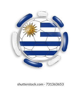 Soccer ball with the national flag of Uruguay. Modern emblem of soccer team. Realistic vector illustration.