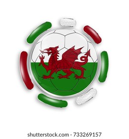 Soccer ball with the national flag of Wales. Modern emblem of soccer team. Realistic vector illustration.