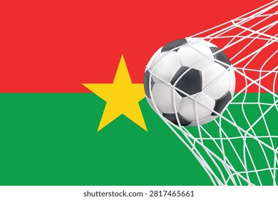 Soccer ball in net with Burkinabe flag 3d rendering