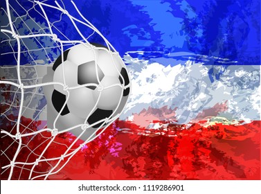 Soccer ball in the net with flag Yugoslavia vector illustration of modern template design, abstract background