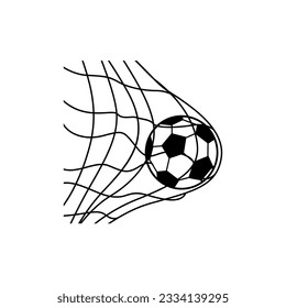 Soccer ball in net icon vector. Football ball in net illustration sign. Goal symbol or logo.