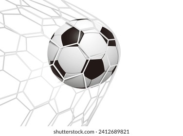 Balón de fútbol en red aislado, pelota de fútbol en red de gol sobre fondo blanco transparente - vector