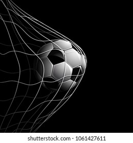 Soccer Ball in Net Isolated on Black. Vector illustration