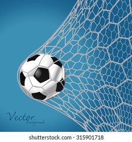 Soccer ball in net. isolated on blue background, vector illustration