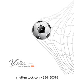 Soccer ball in net. on goal, vector illustration