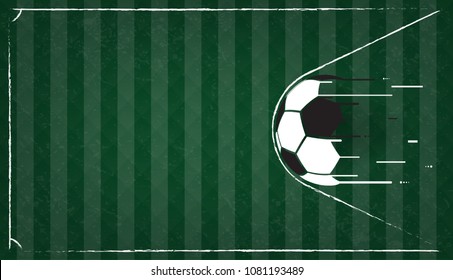 Soccer ball in net on green gress background. Football design background template,free copy space, vector