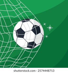 Soccer ball in a net on a green background. Sports equipment. Competition, sport, game.