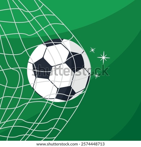 Soccer ball in a net on a green background. Sports equipment. Competition, sport, game.