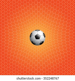 Soccer ball and net on orange background vector illustration for sport background.