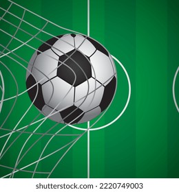 soccer ball in net over soccer field background. vector illustration