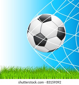 soccer ball in a net - vector illustration