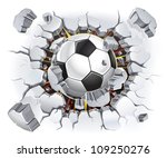 Soccer ball and Old Plaster wall damage. Vector illustration
