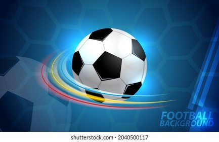 A soccer ball on an abstract background. Bright glowing lines.