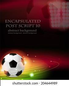 Soccer ball on abstract  background with lights and sparks.  Abstract soccer background.