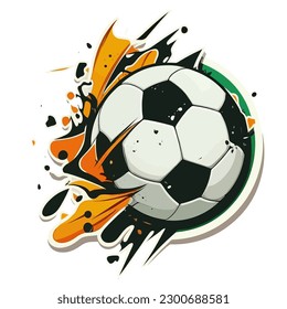 Soccer ball on abstract background. Sports equipment symbol. cartoon vector illustration, label, sticker