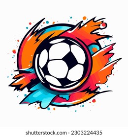Soccer ball on abstract background. Sports equipment symbol. cartoon vector illustration, label, sticker