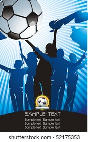 Soccer ball on Abstract background with silhouettes of fans. Vector Football background with space for text.