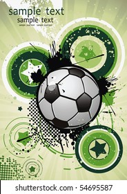 Soccer ball on abstract background. Vector Classical football poster for design. Beautiful illustration with Place for your text.