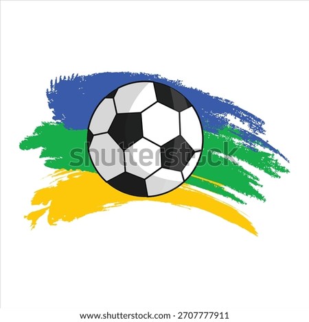 Soccer Ball on Abstract Paint Brush Strokes in Blue Green Yellow, Brazilian Football Art and Sports Championship Concept Vector Illustration
