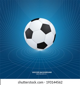 soccer ball on abstract wireframe background, vector 