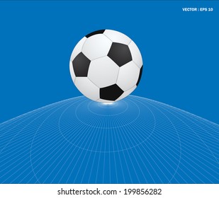 soccer ball on abstract wireframe background, vector 
