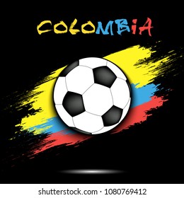 Soccer ball on the background of the Colombia flag in grunge style. Vector illustration