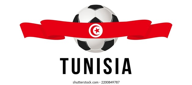 Soccer ball on the background of the flag of Tunisia. A ribbon in the form of the flag of Tunisia with a soccer ball in the center. Vector illustration for banner and poster. vector eps10