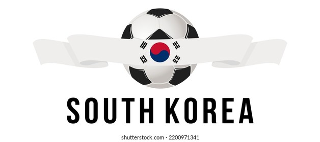 Soccer ball on the background of the flag of South Korea. A ribbon in the form of the flag of South Korea with a soccer ball in the center. Vector illustration for banner and poster. vector eps10