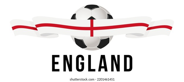 Fußball auf dem Hintergrund der Flagge Englands. Ein Band in Form der Flagge von England mit einem Fußball in der Mitte. Vektorgrafik für Banner und Poster. Vektor eps10