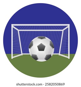Soccer ball on the background of a goal with a net.Vector illustration.