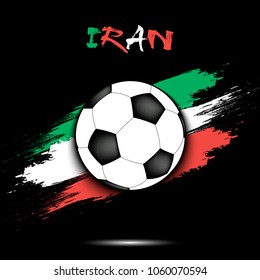 Soccer ball on the background of the Iran flag in grunge style. Vector illustration