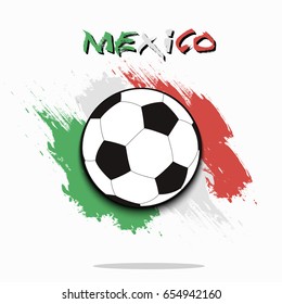 Soccer ball on the background of the Mexico flag in grunge style. Vector illustration