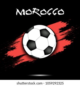 Soccer ball on the background of the Morocco flag in grunge style. Vector illustration