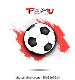 Soccer ball on the background of the Peru flag in grunge style. Vector illustration