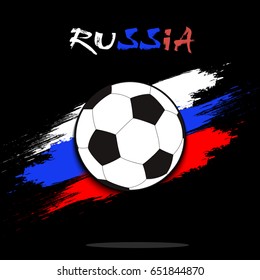 Soccer ball on the background of the Russian flag in grunge style. Vector illustration
