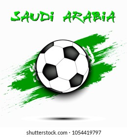 Soccer ball on the background of the Saudi Arabia flag in grunge style. Vector illustration
