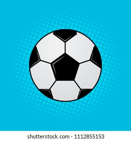 Soccer ball on blue background. Football banner in pop art style. Funny cartoon sport vector illustration. Easy to edit design template for your artworks.