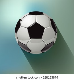 Soccer ball on a blue bokeh fog background. Vector illustration.