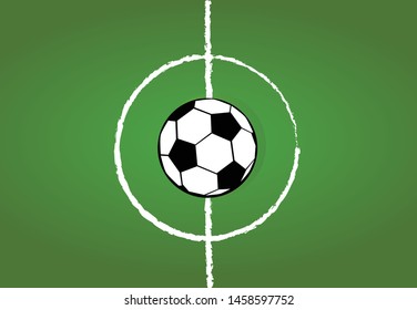 Soccer ball on the center of a soccer field arena. Sport. Vector illustration.
