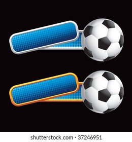 soccer ball on colored tilted banners
