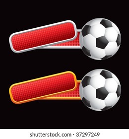 Fußballball auf bunten, gekippten Bannern