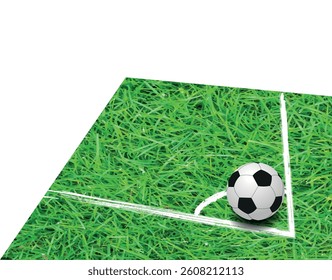 Soccer ball on the corner, Soccer ball on the out line of the football field. Football Field. Green grass field.