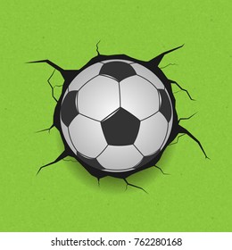 Soccer ball on cracked background. Vector illustration