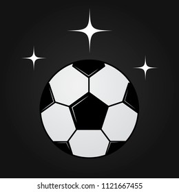 Soccer ball on dark background with sparkling stars. Universe of football concept. Healthy life, sport and activities in the world. Magic background vector illustration.